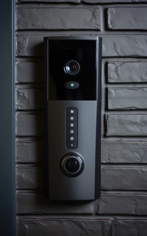 video camera is securely mounted side brick wall this versatile image can be used depict surveillance security technology monitoring concepts scaled