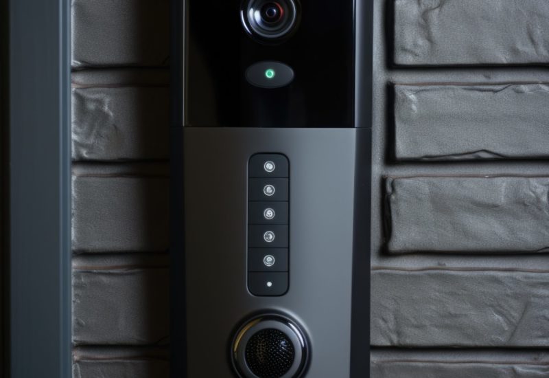 video camera is securely mounted side brick wall this versatile image can be used depict surveillance security technology monitoring concepts scaled